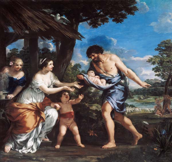 Faustulus entrusting Romulus and Remus to his wife Acca Larentia von Pietro  da Cortona,