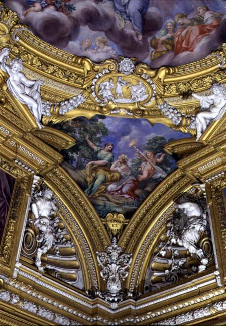 The 'Sala di Apollo' (Hall of Apollo) detail of pendentive depicting the muses Thalia and Clio von Pietro  da Cortona,