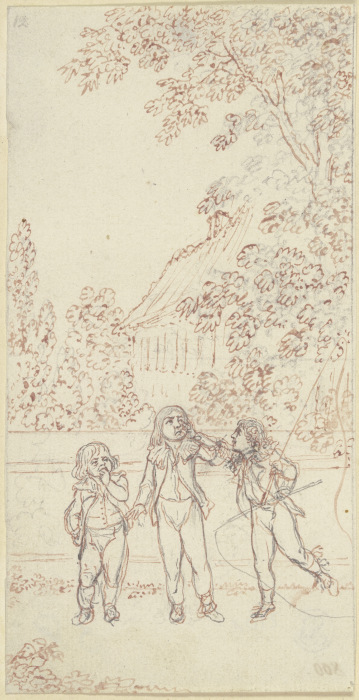 Drei Jungen an einer Gartenmauer von Daniel Chodowiecki