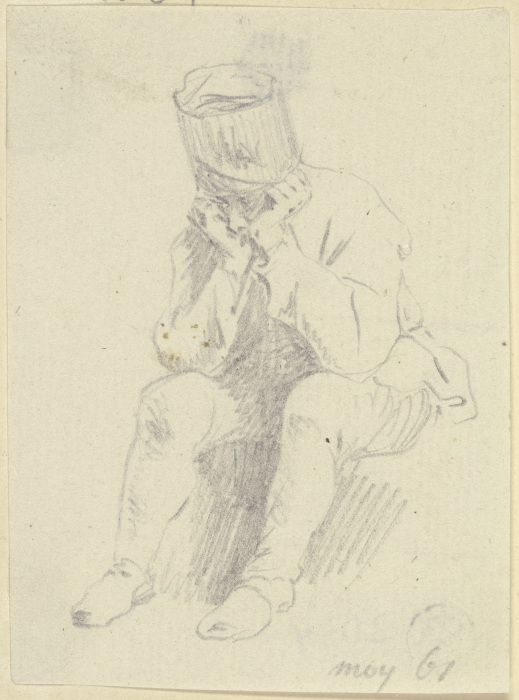 Sitzender Mann, die Ellbogen auf die Knie und den Kopf in beide Hände gestützt von Daniel Chodowiecki