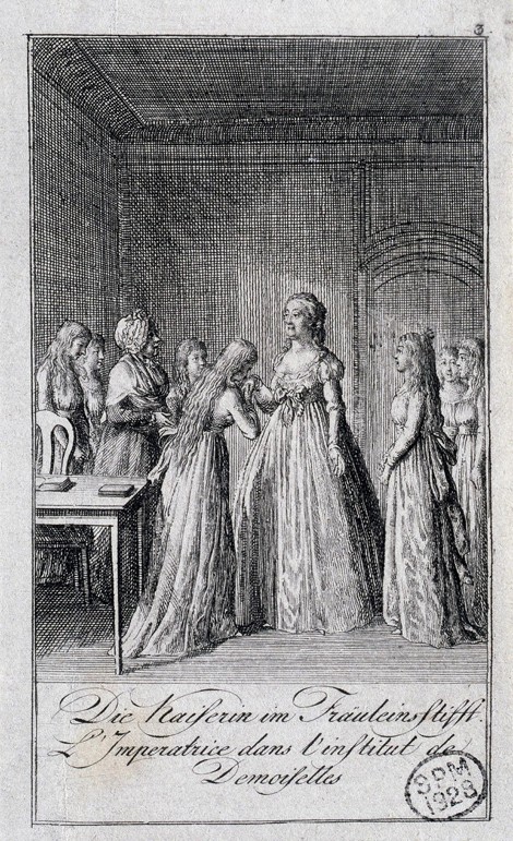 Katharina II. besucht das Smolny-Institut für adelige Mädchen von Daniel Nikolaus Chodowiecki