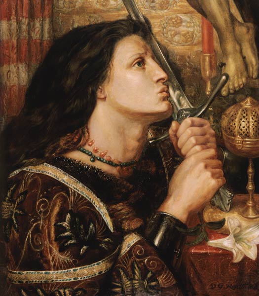 Jeanne d'Arc küßt das Schwert der Befreiung von Dante Gabriel Rossetti