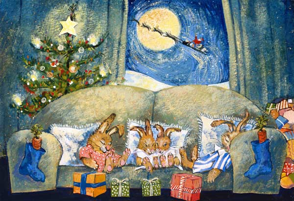 Christmas, sleeping rabbits, 1995  von David  Cooke
