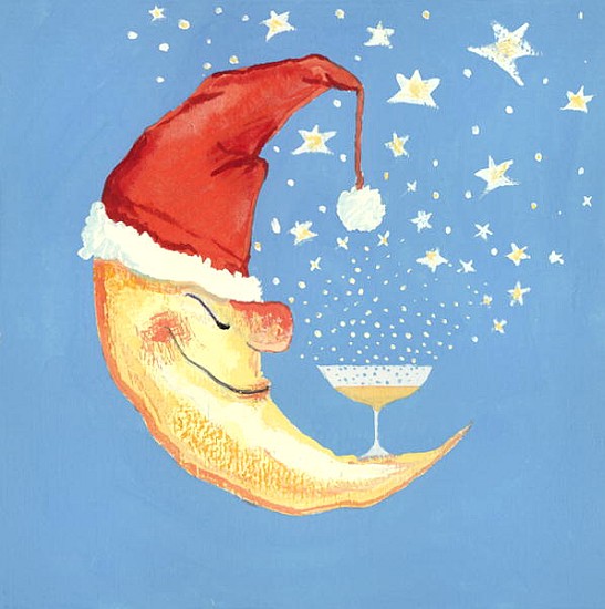 Bubbly Christmas Moon (gouache)  von David  Cooke