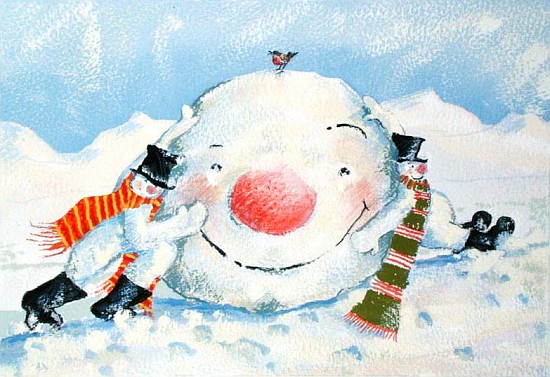 Building a Snowman (gouache on paper)  von David  Cooke