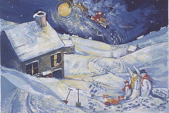 Snowmen waving to Santa, 1995  von David  Cooke