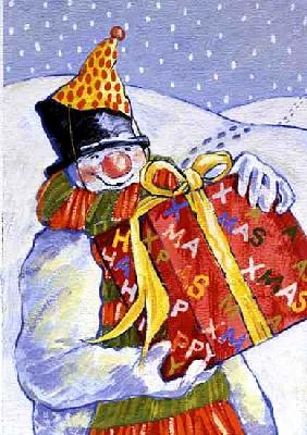Snowman Delivering Presents, 1999 (gouache on paper) 