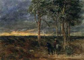 Travellers Approaching a Signpost on a Heath 1851  on