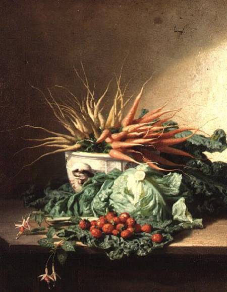 Still Life of Strawberries, Carrots and Cabbage von David Emil Joseph de Noter
