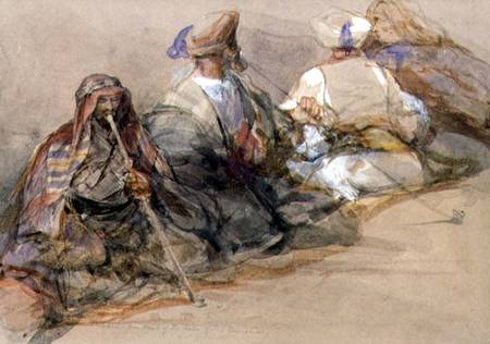 Group of Arab figures, two smoking a cubuk von David Roberts