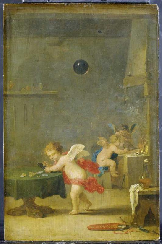 Amoretten in einer Alchimistenwerkstatt. von David Teniers