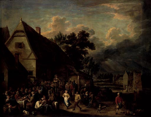 Grosse Dorfkirmes mit tanzendem Paar von David Teniers