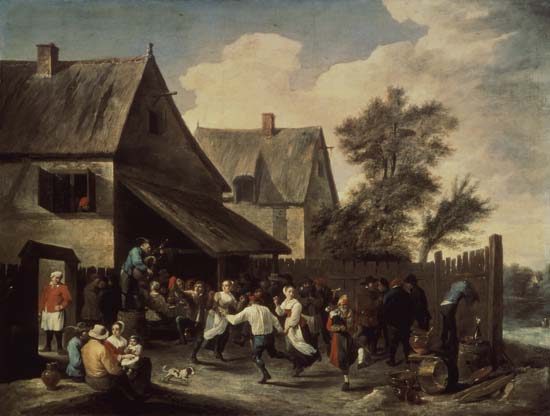 Kirmes-Tanz vor dem Wirtshaus von David Teniers