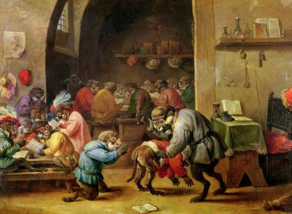 The Monkeys at School (oil on copper) von David the Younger Teniers