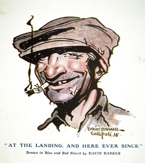 At the landing, and here ever since - Gallipoli Campaign of 1915, cartoon from The Anzac Book von David C. Barker
