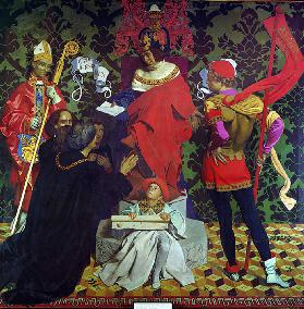John Cabot und seine Söhne erhalten die Charta von Henry VII., 1910 auf der Suche nach neuen Ländern 1910