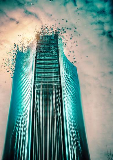 Auflösung. Panorama Tower City Hochaus Leipzig, Surreal, Photoshop Composing 2021