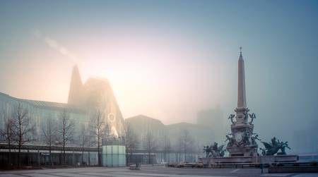 Augustusplatz mit Nebel im Sonnenaufgang 2021