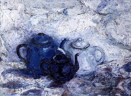 Three Blue Teapots, 1992 (board)  von Diana  Schofield
