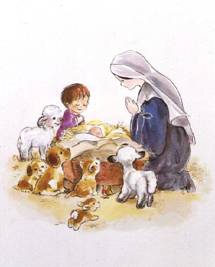 Little Friends with Mary and Jesus  von Diane  Matthes