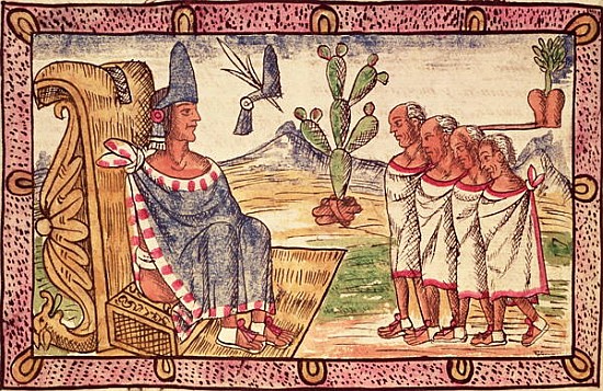 Fol.156v Montezuma II (1466-1520) and his envoys to the Spanish conquerors von Diego Duran