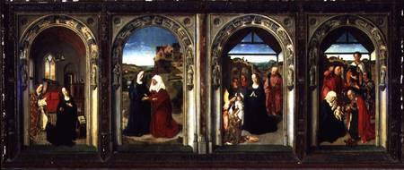Triptych showing the Annunciation, the Visitation, the Adoration of the Angels and the Adoration of von Dieric Bouts d. Ä.