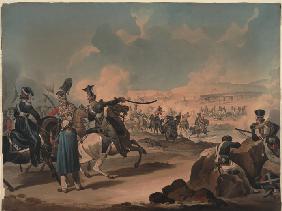 Russische Kavallerie greift die französische Infanterie bei Borodino an