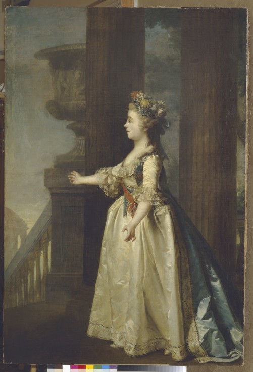 Bildnis Großfürstin Alexandra Pawlowna (1783-1801) vor der Cameron-Galerie von Zarskoje Selo von Dimitrij Grigorjewitsch Lewizkij