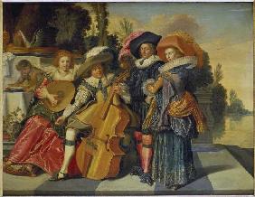Elegante musikalische Gesellschaft auf einer Terrasse 1625