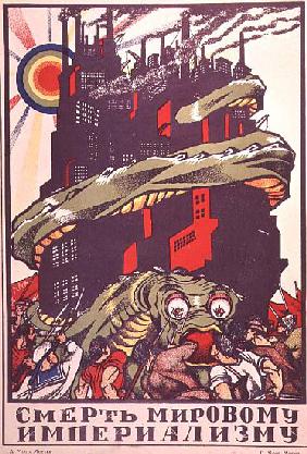 Poster depicting a monster wrapped round a city, from The Russian Revolutionary Poster by V. Polonsk 1925