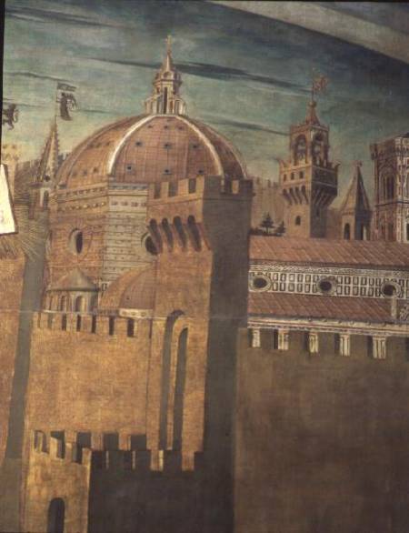 Detail depicting Florence Cathedral, from a fresco of Dante with the 'Divinia Commedia' in the north von Domenico  di Michelino