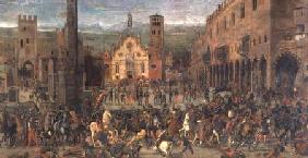 The Expulsion of the Bonacolsi in 1328 in Piazza Sordello, Mantua 1494