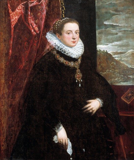 Dame in Schwarz von Domenico Tintoretto