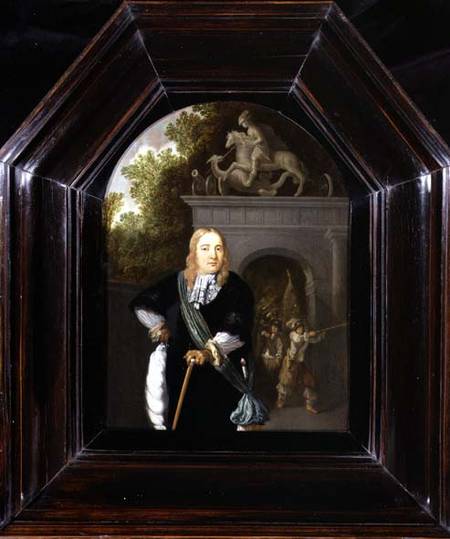 Portrait of Captain Jacobus Van Der Burgh standing before the Doeler Poort, Leiden von Dominicus van Tol