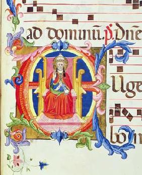 Ms 572 f.125r Historiated initial 'E' depicting St. Peter as the first bishop of Rome from an antiph 16th