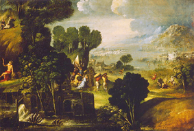 Landschaft mit Szenen aus dem Leben von Heiligen von Dosso Dossi
