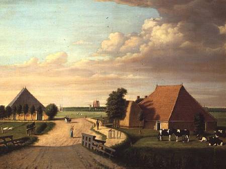 A study of Leevwarden in Holland with a herd of Friesian cattle in the foreground von Dutch School