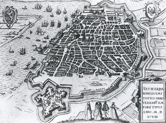 Map of Antwerp, 1598 (engraving) (b/w photo) von Dutch School, (16th century)