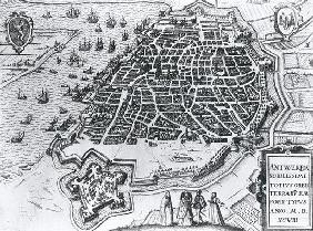 Map of Antwerp, 1598 (engraving) (b/w photo) 1787