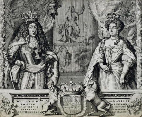 William III (1650-1702) and Mary II (1662-94), c.1688-94 (engraving) von Dutch School, (17th century)