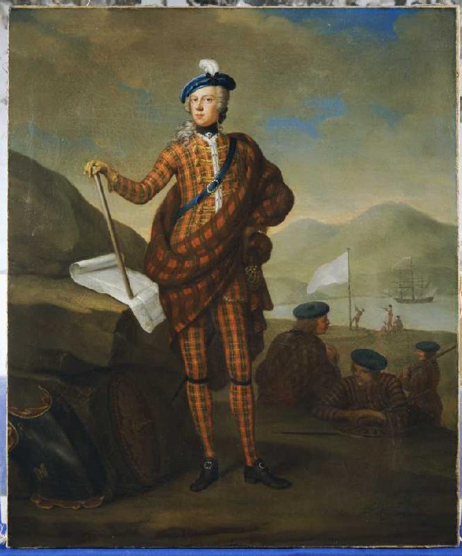 Harlequin Portrait Of Prince Charles Edward Stewart (1720-1788), Full Length In Red Tartan Coat, Bre von E. Gill