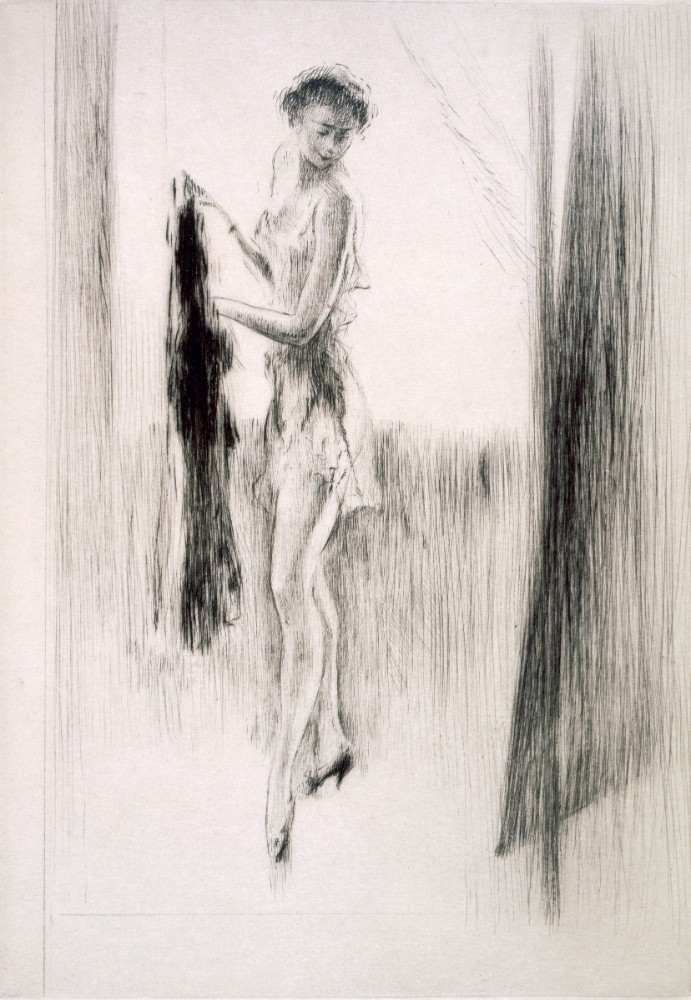 Eine Frau kleidet sich vor einem Spiegel, Illustration für Mitsou von Sidonie-Gabrielle Colette von Edgar Chahine