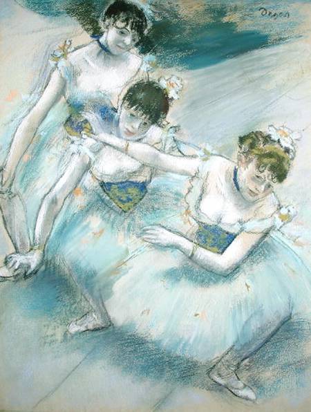Three Dancers in a Diagonal Line on the Stage von Edgar Degas