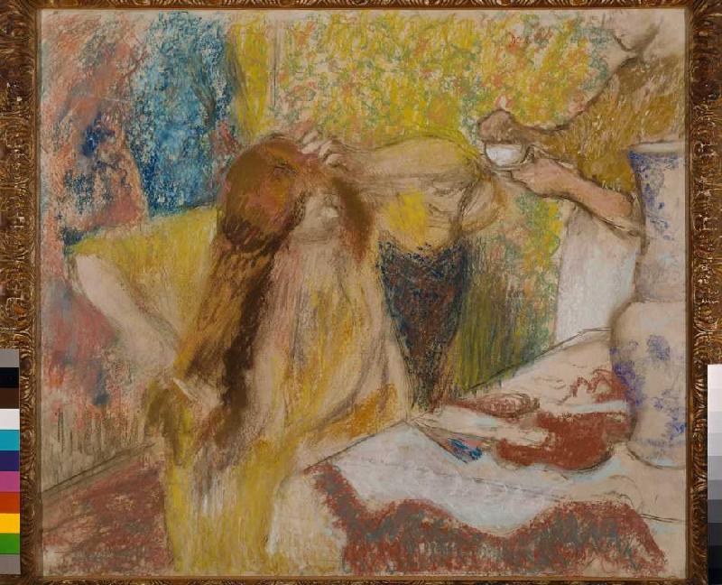 Sich kämmende Frau und Hausmädchen von Edgar Degas