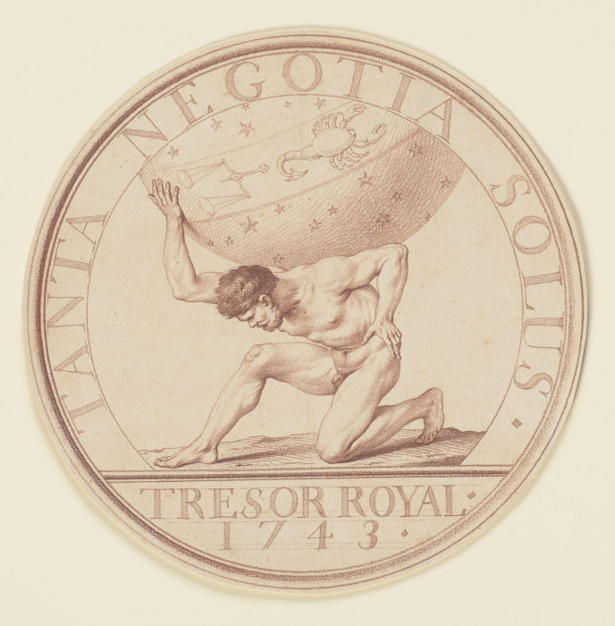 Atlas trägt die Himmelskugel (Sondermünze "Trésor Royal 1743") von Edme Bouchardon