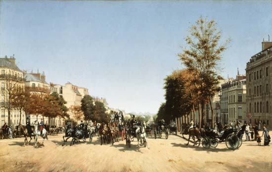 Blick vom Place d'Etoile in die belebten Champs Elysées. von Edmond Georges Grandjean