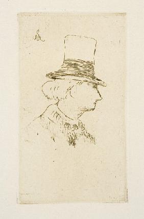 Baudelaire in profile wearing a hat 1862
