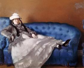 Madame Manet auf blauem Sofa 1874