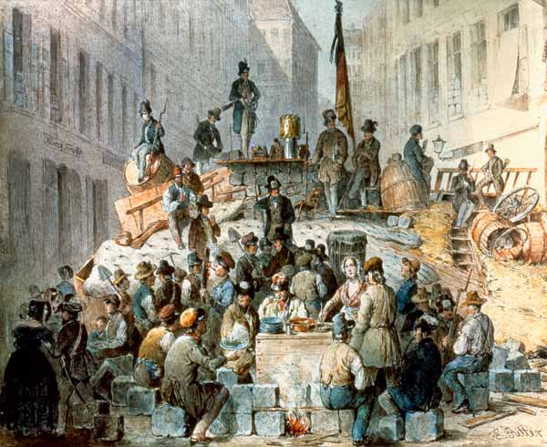 Barricades in Marzstrasse, Vienna von Edouard Ritter