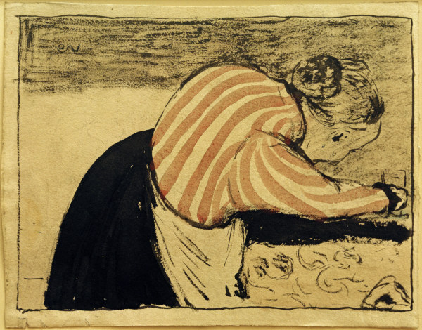 Vieille femme se penchant sur la von Edouard Vuillard